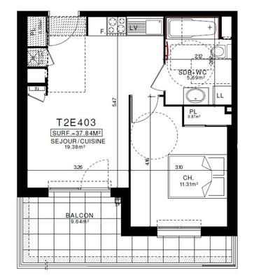 Appartement - 37 m² - 2 pièces