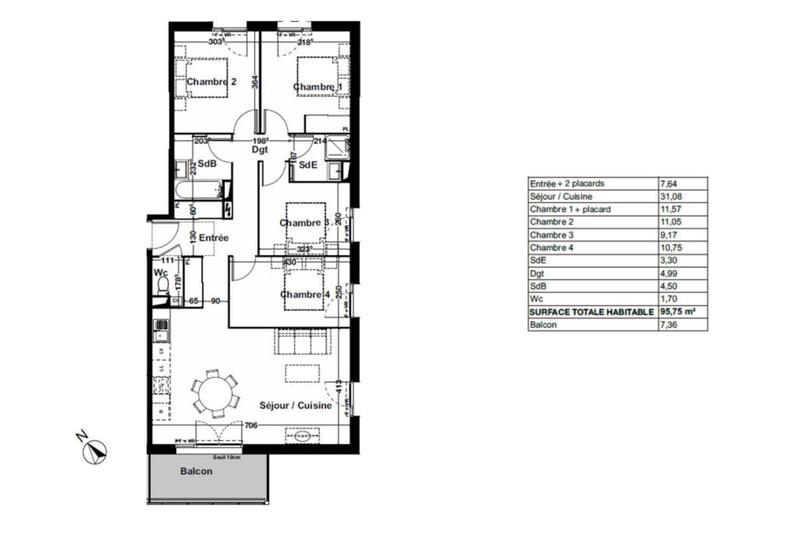 Appartement - 95 m² - 5 pièces
