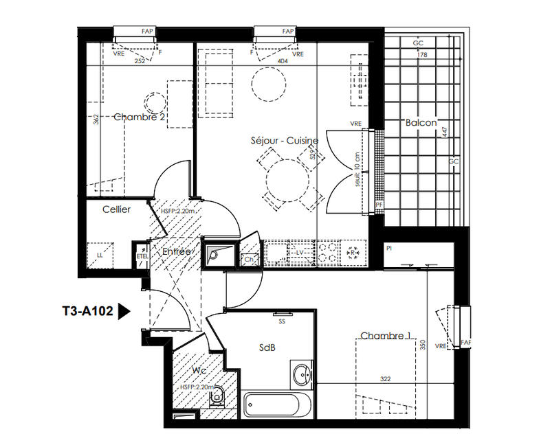 Appartement - 57 m² - 3 pièces