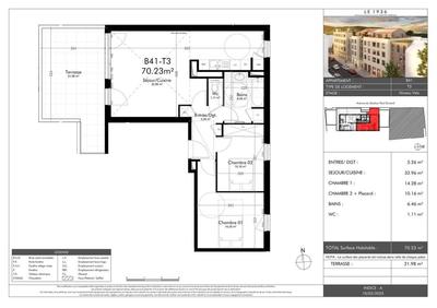 Appartement - 70 m² - 3 pièces