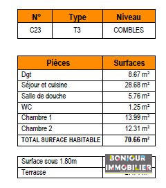 Appartement - 71 m² - 3 pièces