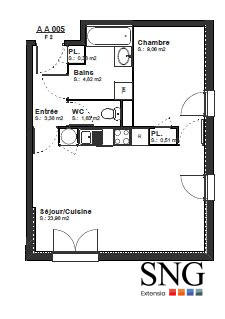 Appartement - 44 m² - 2 pièces