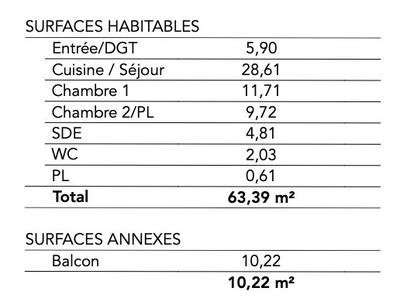 Appartement - 63 m² - 3 pièces