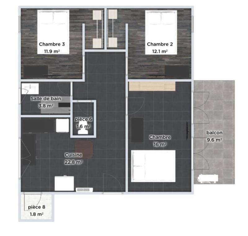 Chambre - 12 m² - 1 pièce