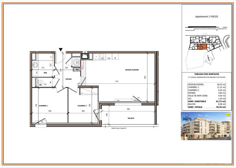 Appartement - 61 m² - 3 pièces