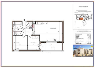 Appartement - 61 m² - 3 pièces