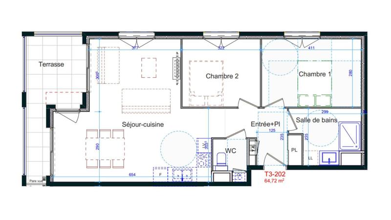 Appartement - 65 m² - 3 pièces