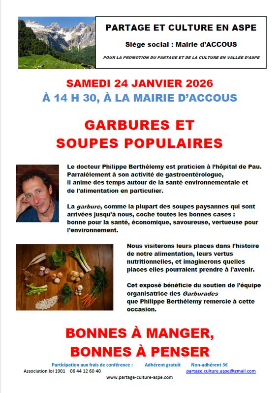 Conférence partage et culture : Garbures et soupes populaires :  bonnes à manger, bonnes à penser