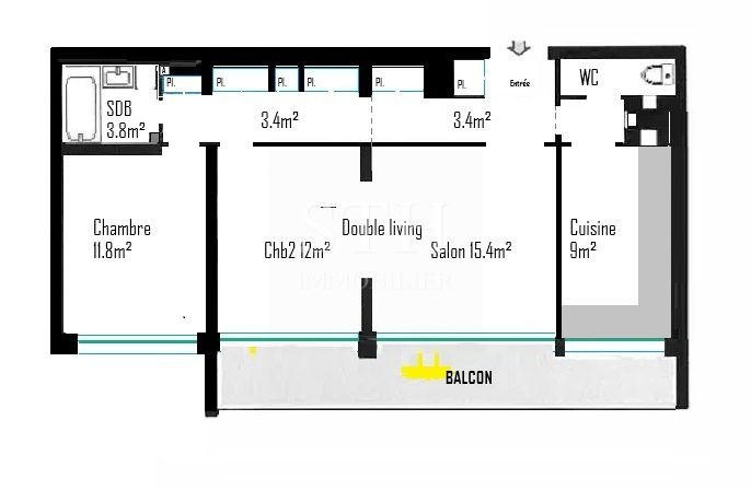 Appartement - 66 m² - 2 pièces