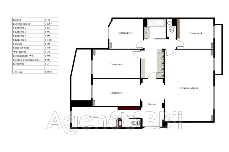 Appartement - 110 m² - 6 pièces