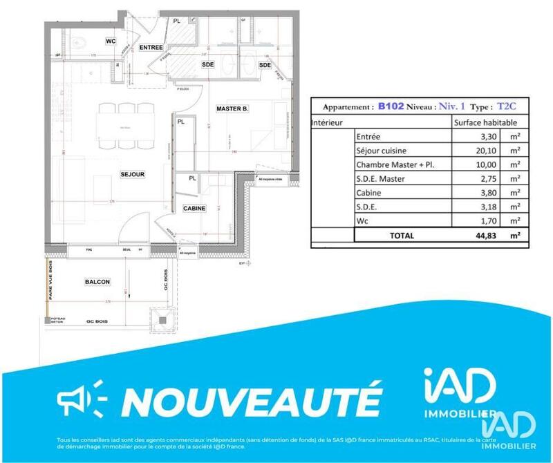 Appartement - 45 m² - 2 pièces