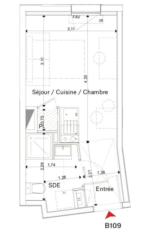 Appartement - 19 m² - 1 pièce