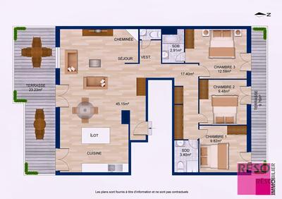 Appartement - 105 m² - 4 pièces