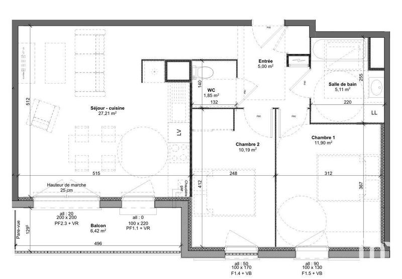 Appartement - 61 m² - 3 pièces