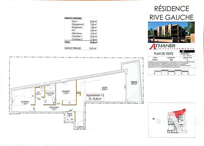 Appartement - 70 m² - 3 pièces