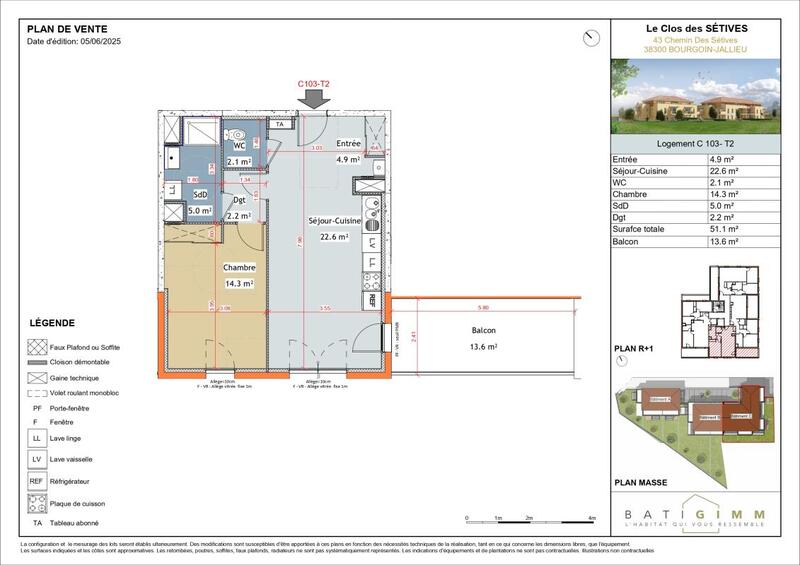 Appartement - 51 m² - 2 pièces