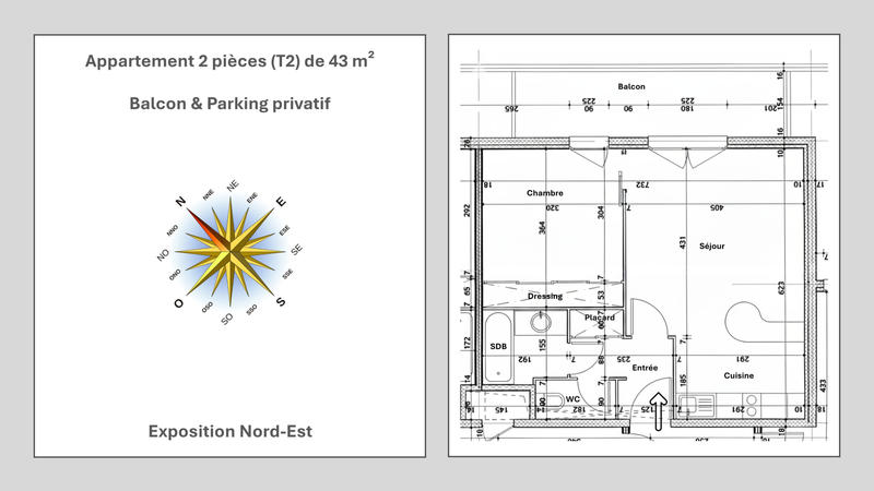 Appartement - 43 m² - 2 pièces