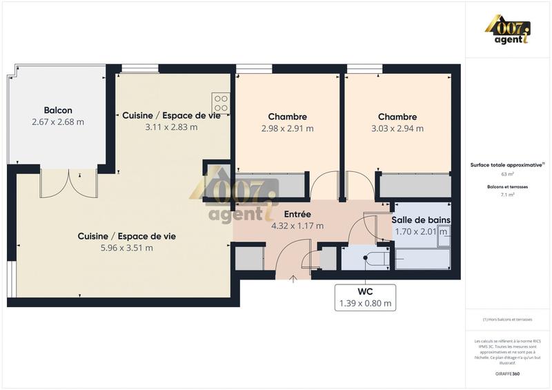 Appartement - 63 m² - 3 pièces