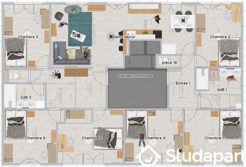 Chambre - 14 m² - 1 pièce