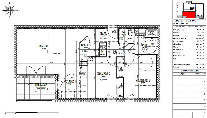 Appartement - 74 m² - 3 pièces