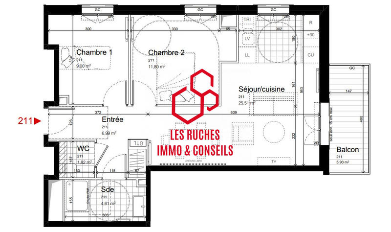 Appartement - 60 m² - 3 pièces