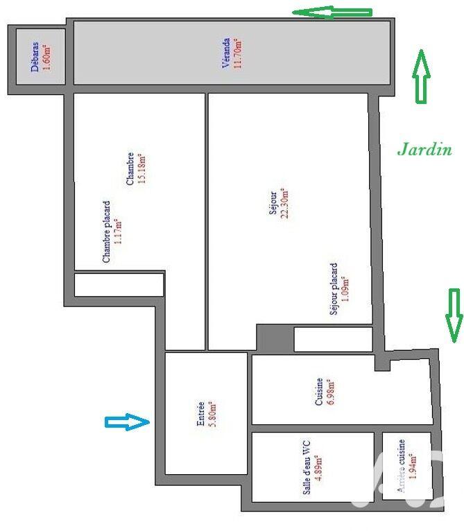 Appartement - 59 m² - 2 pièces