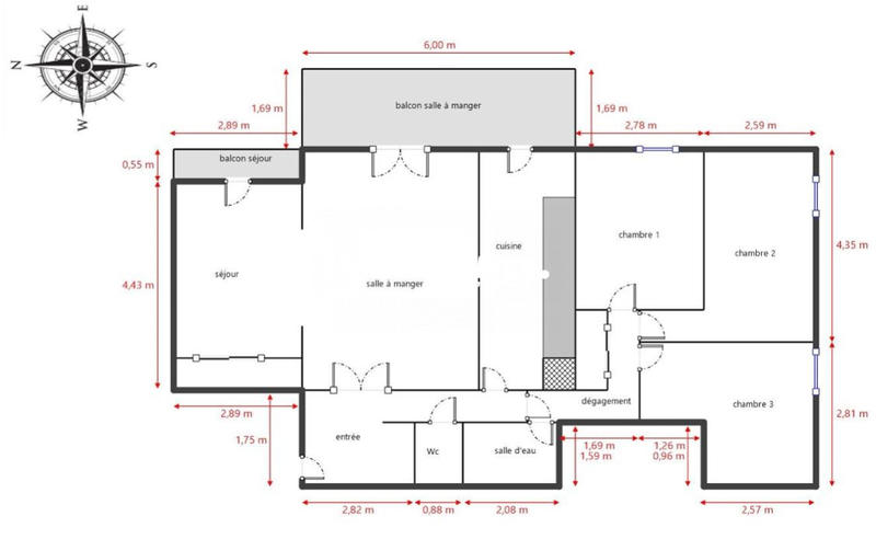 Appartement - 92 m² - 5 pièces