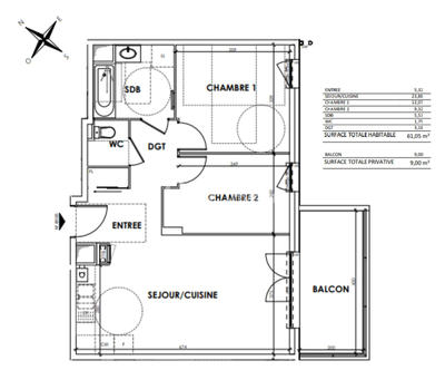 Appartement - 61 m² - 3 pièces