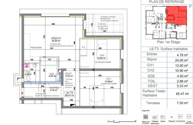 Appartement - 65 m² - 3 pièces