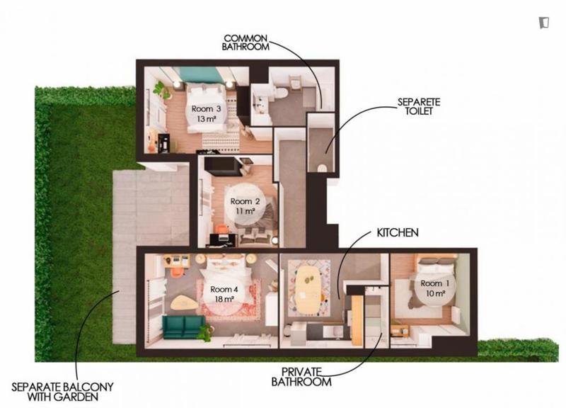 Chambre - 11 m² - 4 pièces