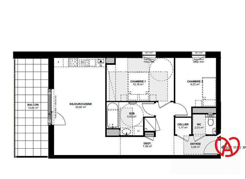 Appartement - 64 m² - 3 pièces