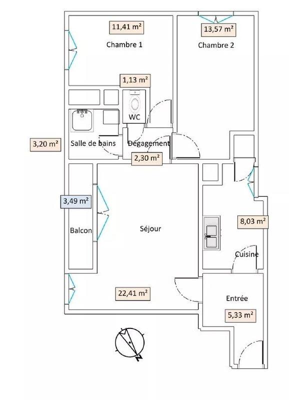 Appartement - 67 m² - 3 pièces