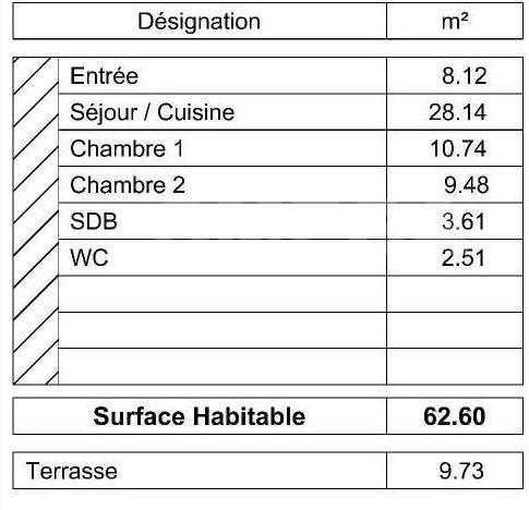 Appartement - 63 m² - 3 pièces