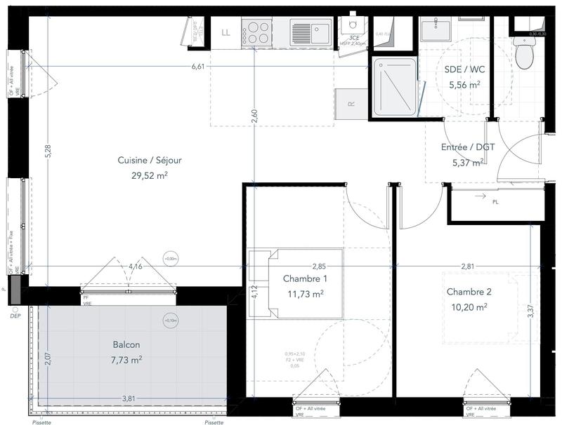 Appartement - 62 m² - 3 pièces