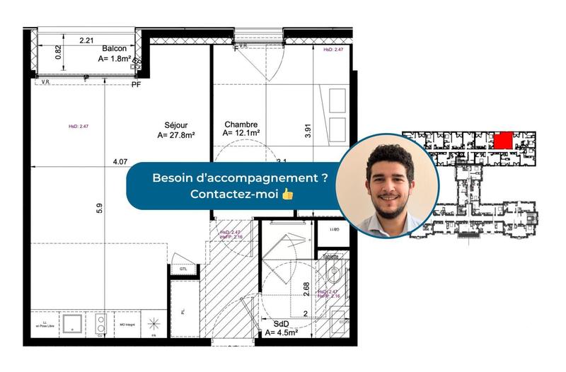 Appartement - 44 m² - 2 pièces