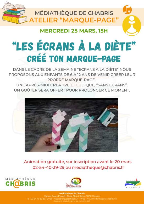Atelier marque-page - Ecran à la diète