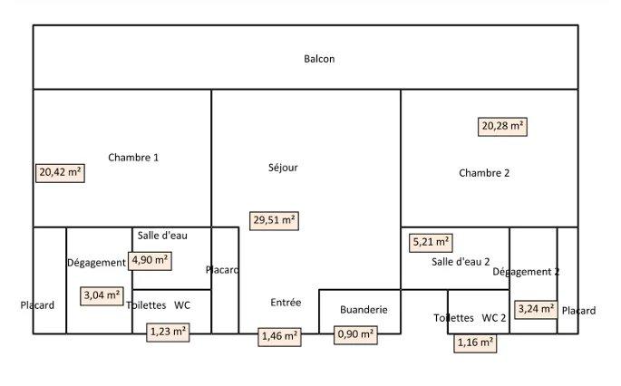 Appartement - 96 m² - 3 pièces