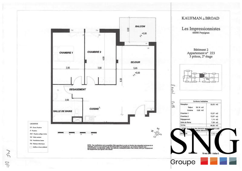 Appartement - 67 m² - 3 pièces