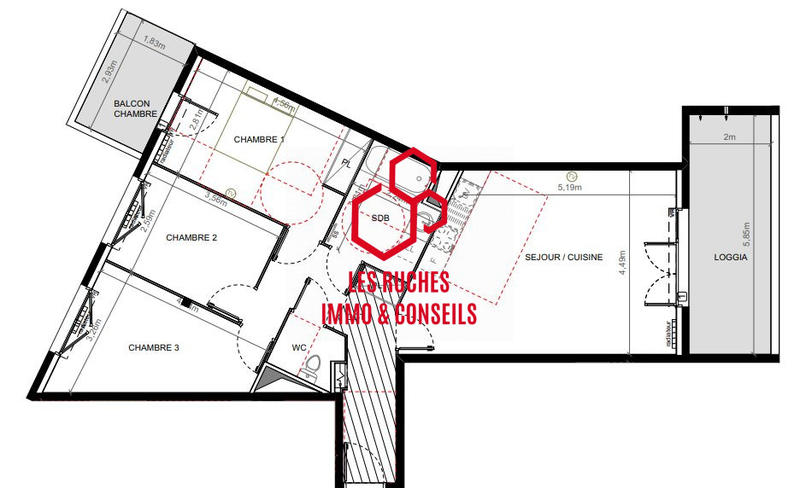 Appartement - 80 m² - 3 pièces