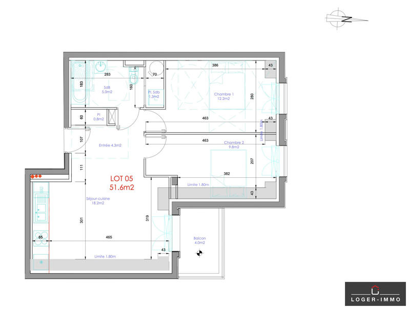 Appartement - 52 m² - 3 pièces