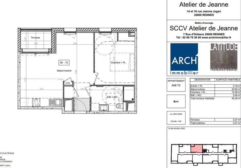 Appartement - 45 m² - 2 pièces