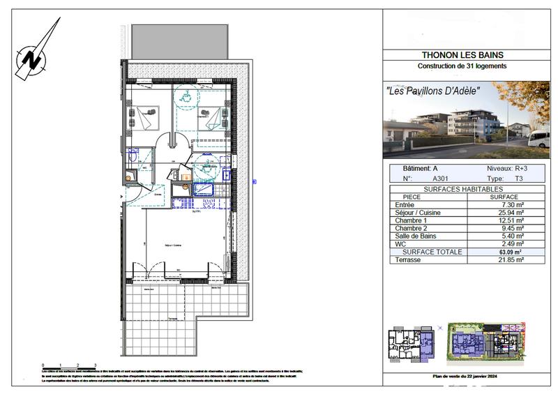 Appartement - 63 m² - 3 pièces