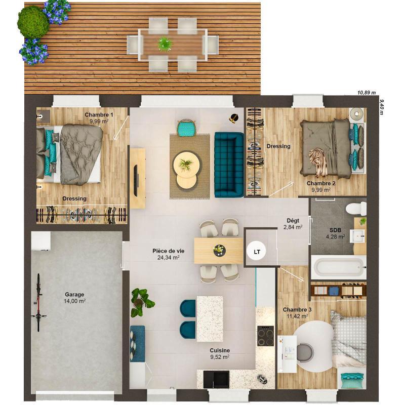 Maison - 71 m² - 5 pièces