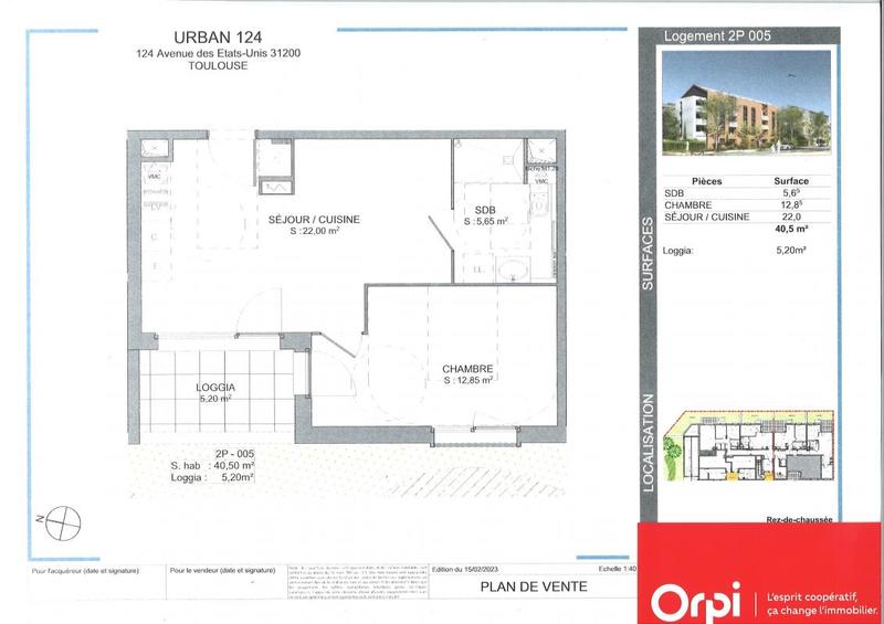 Appartement - 40 m² - 2 pièces