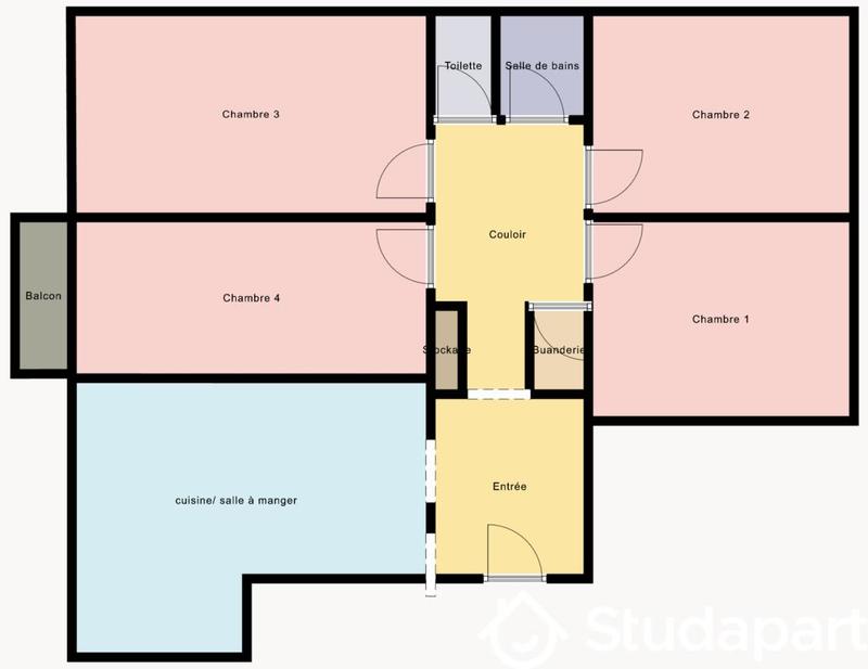 Chambre - 13 m² - 1 pièce