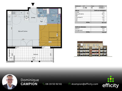 Appartement - 47 m² - 2 pièces