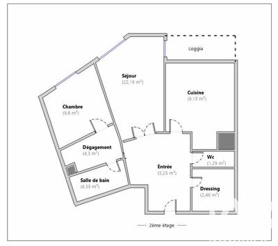 Appartement - 59 m² - 2 pièces