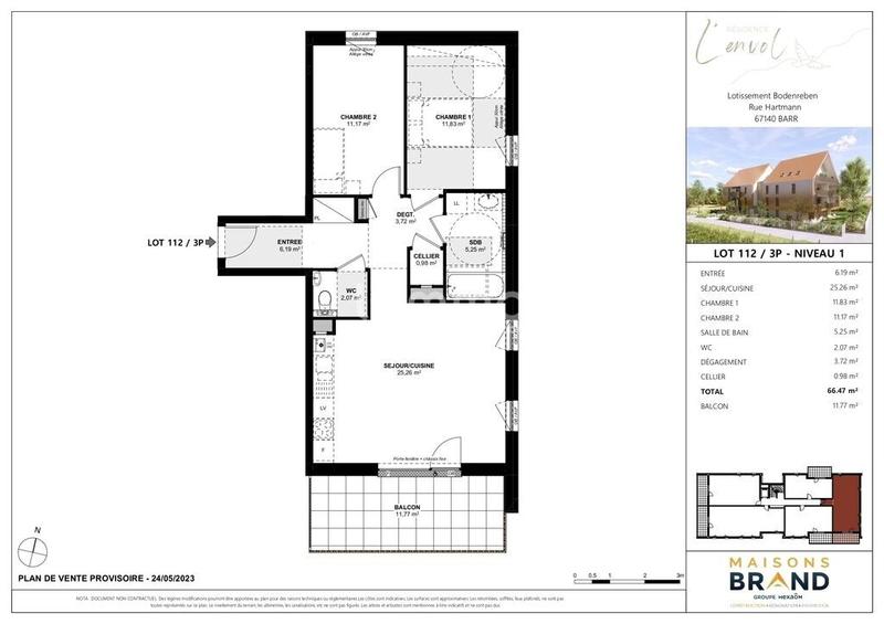 Appartement - 66 m² - 3 pièces