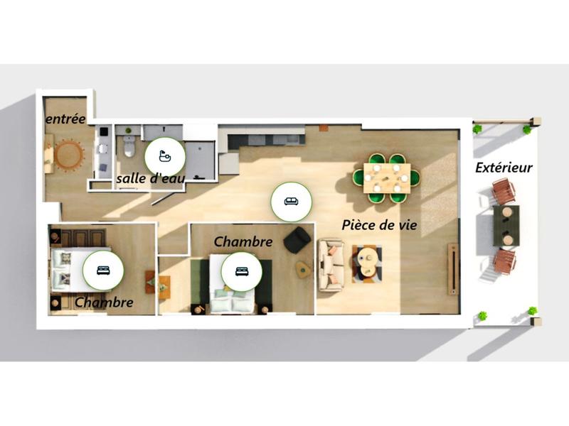 Appartement - 72 m² - 3 pièces