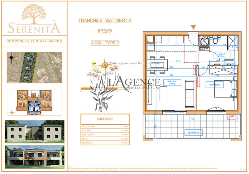 Appartement - 45 m² - 2 pièces
